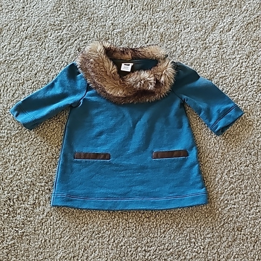 Janie and Jack Tunic Dress Faux Fur Collar 6-12 Months